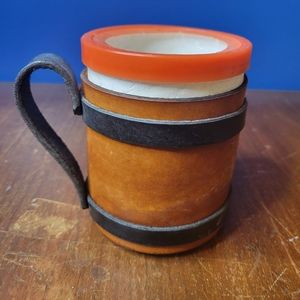 Vintage handmade Leather Beer cozy and handle